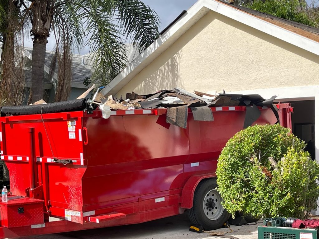 Dumpster Rental being dropped off at a residents home in Bradenton FL